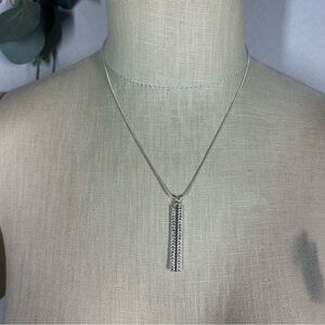 Nine West | Vertical Diamond Bar Silver Necklace Pendant Crystals